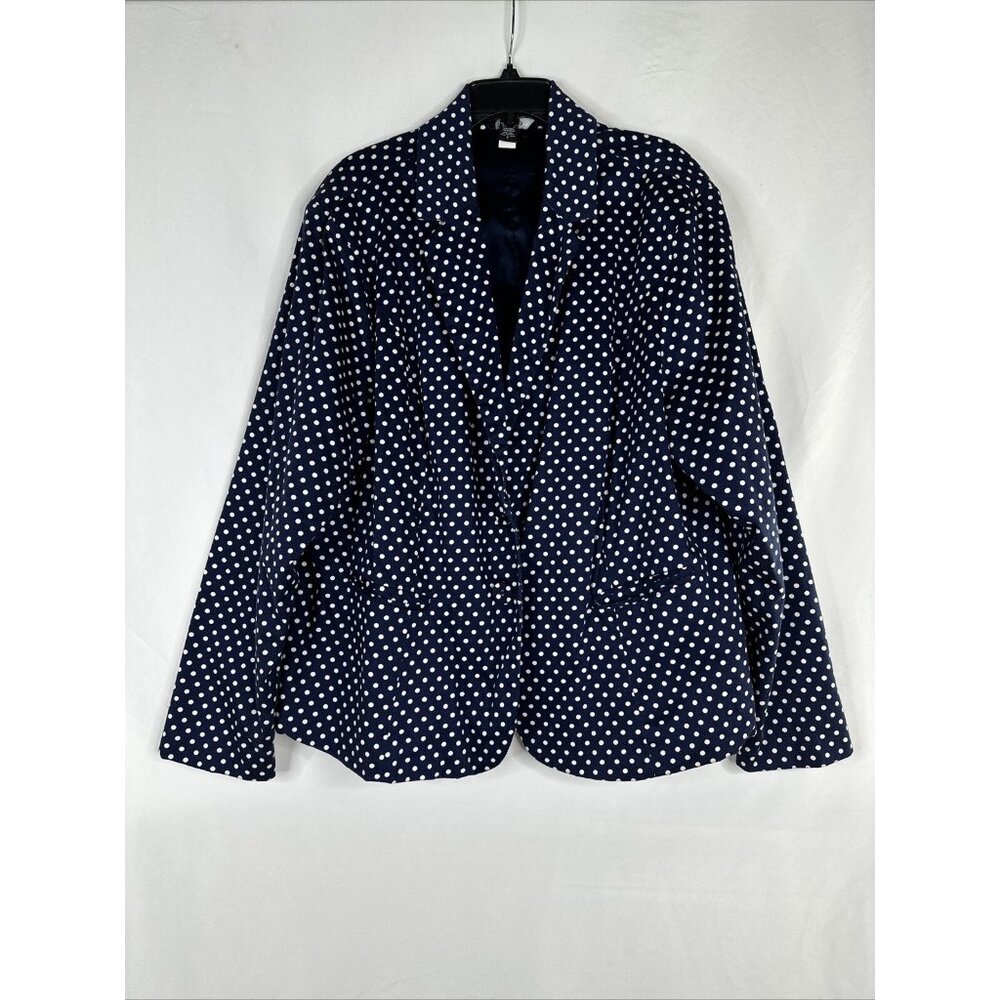 Torrid Boyfriend Blazer Womens Plus Size 4X Blue White Polka Dot